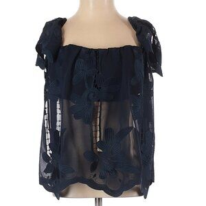 Lovers + Friends • Blue Sheer Embroidery & Lace Top